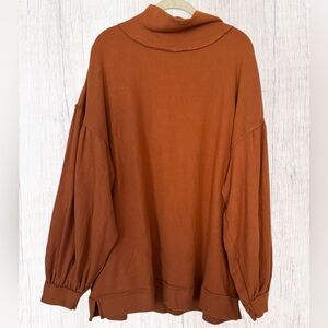 We The Free People Balloon Sleeve Open Back Mock Neck Pumpkin Orange Top Large